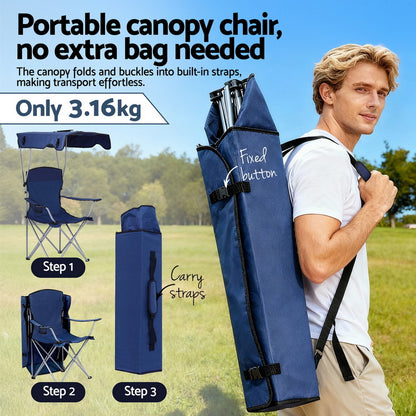 Weisshorn Portable Folding Camping Chair with Canopy - Navy Blue