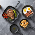 5-Star Chef 4 Piece Cast Iron Fry Pan Skillet Set – Black, Induction & Campfire Safe