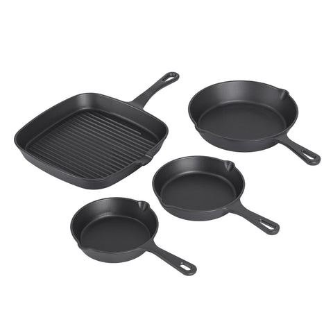 5-Star Chef 4 Piece Cast Iron Fry Pan Skillet Set – Black, Induction & Campfire Safe