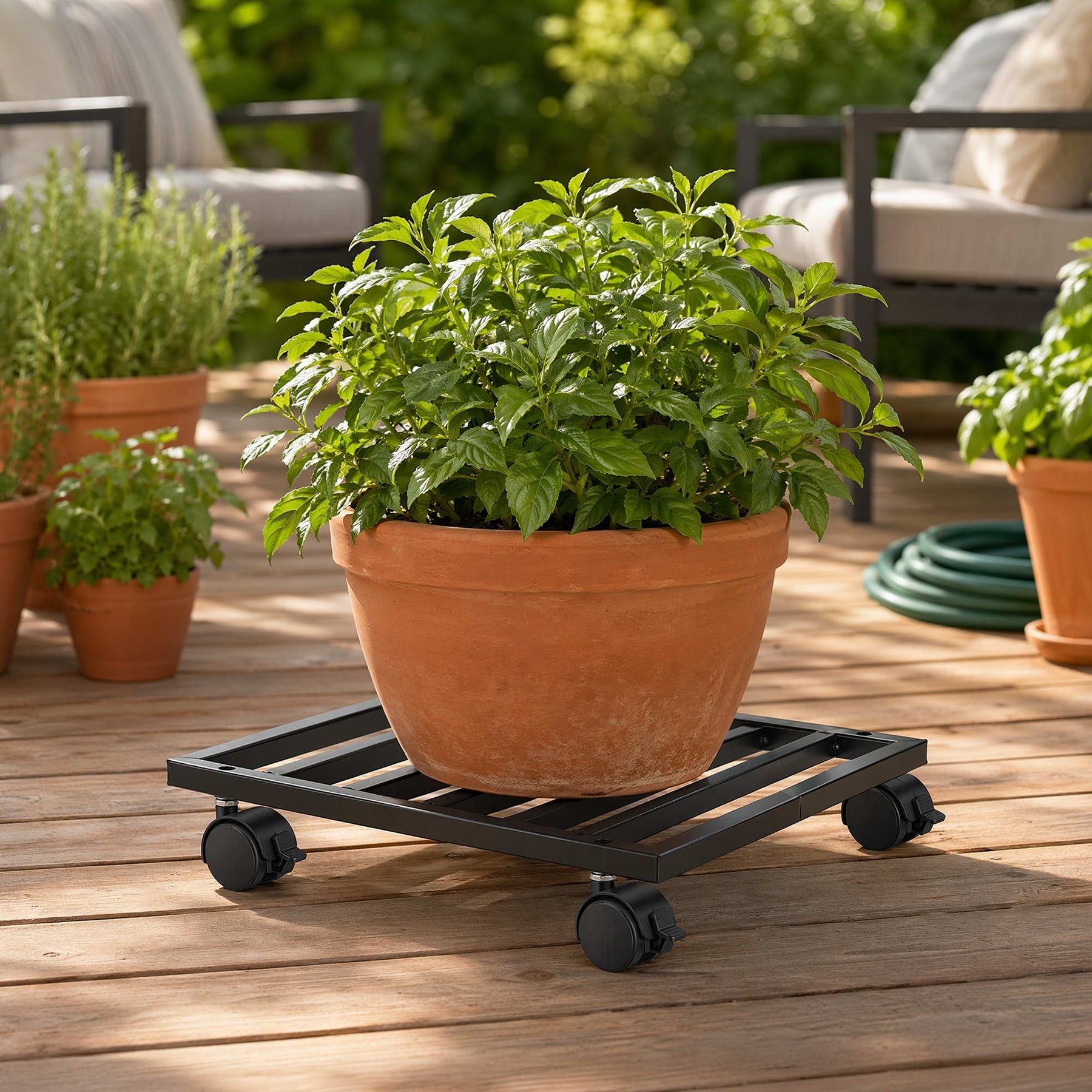 Green Fingers Plant Pot Trolleys – Black 32cm 3 Pack, Lockable Wheels