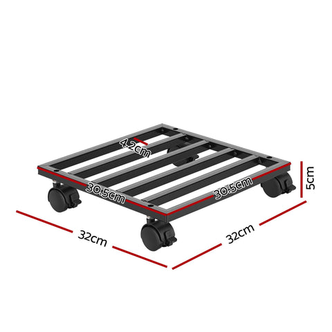Green Fingers Plant Pot Trolleys – Black 32cm 3 Pack, Lockable Wheels