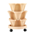 Green Fingers 3 Tier Stackable Vertical Planter – Beige, 15 Plant Capacity with Wheels