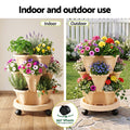 Green Fingers 3 Tier Stackable Vertical Planter – Beige, 15 Plant Capacity with Wheels