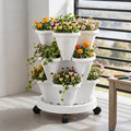 Green Fingers 3 Tier Stackable Vertical Planter – White, 15 Plant Capacity with Wheels