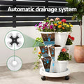 Green Fingers 3 Tier Stackable Vertical Planter – White, 15 Plant Capacity with Wheels