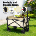 Gardeon Folding Garden Cart – Beige with All-Terrain Wheels