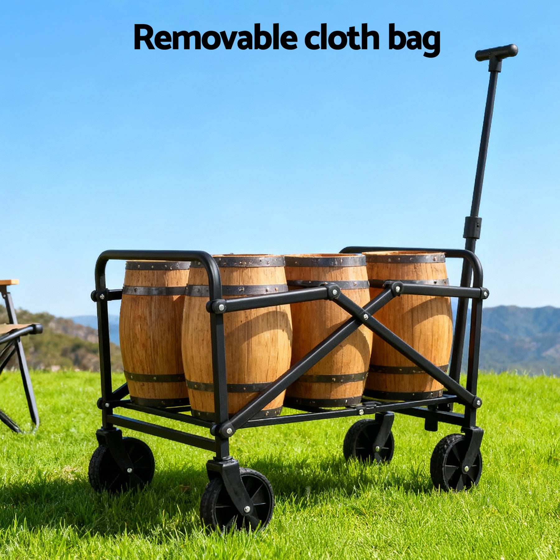 Gardeon Folding Garden Cart – Beige with All-Terrain Wheels