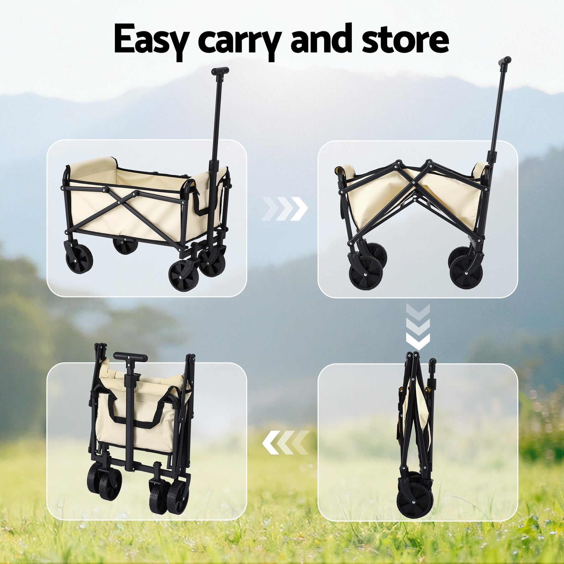 Gardeon Folding Garden Cart – Beige with All-Terrain Wheels