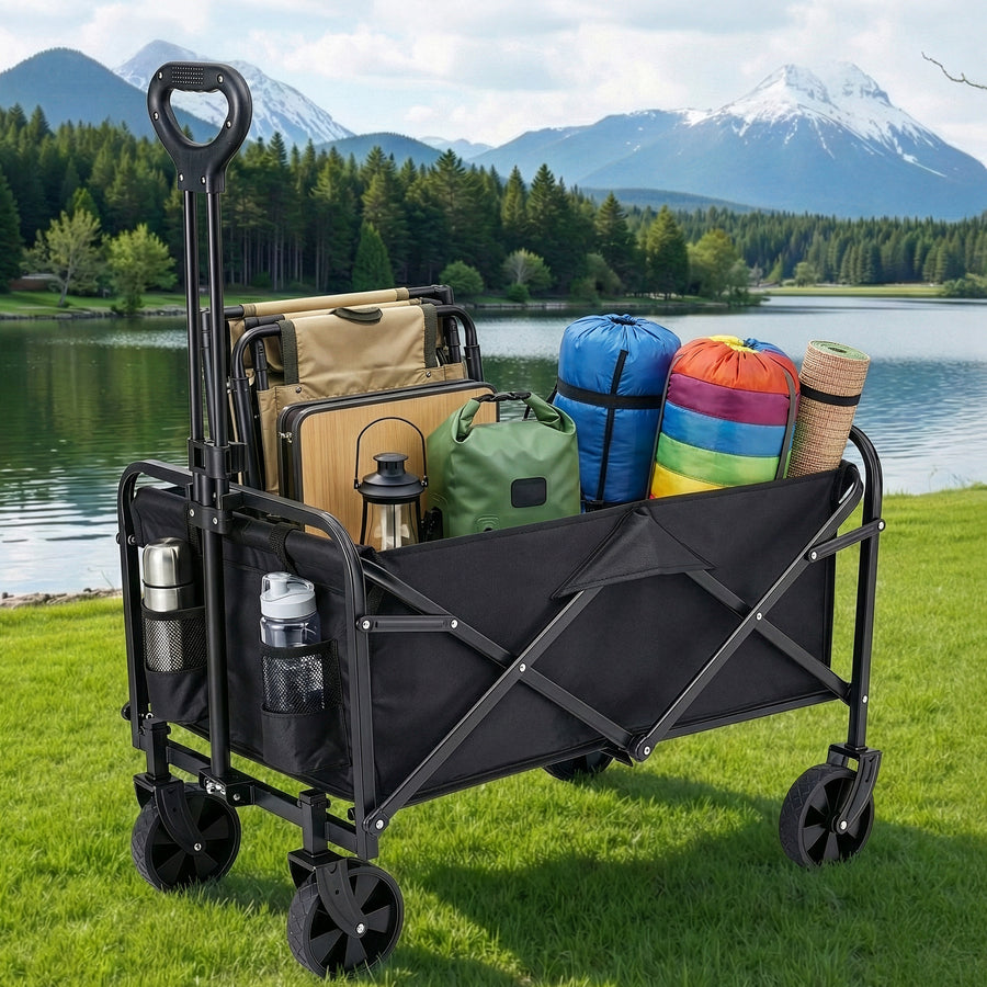 Gardeon Folding Garden Cart – Black with All-Terrain Wheels, 80kg Capacity