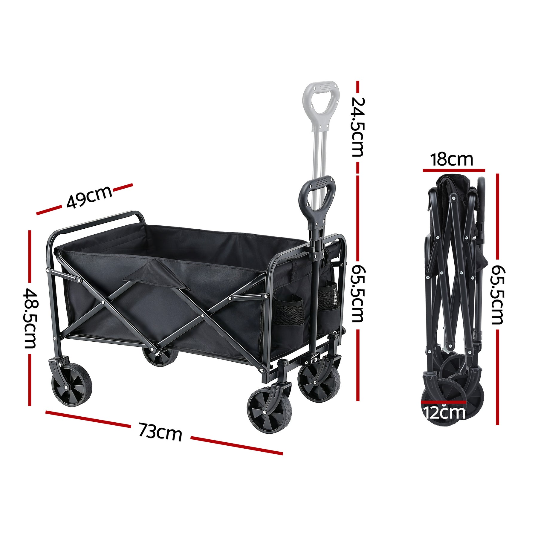 Gardeon Folding Garden Cart – Black with All-Terrain Wheels, 80kg Capacity
