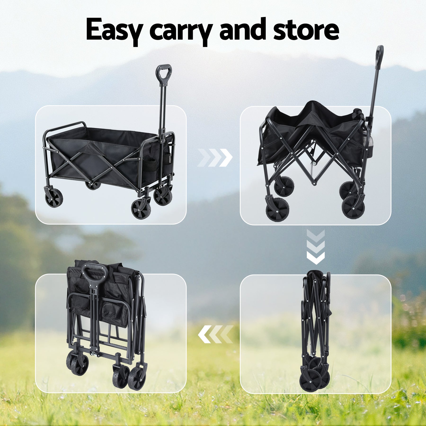 Gardeon Folding Garden Cart – Black with All-Terrain Wheels, 80kg Capacity