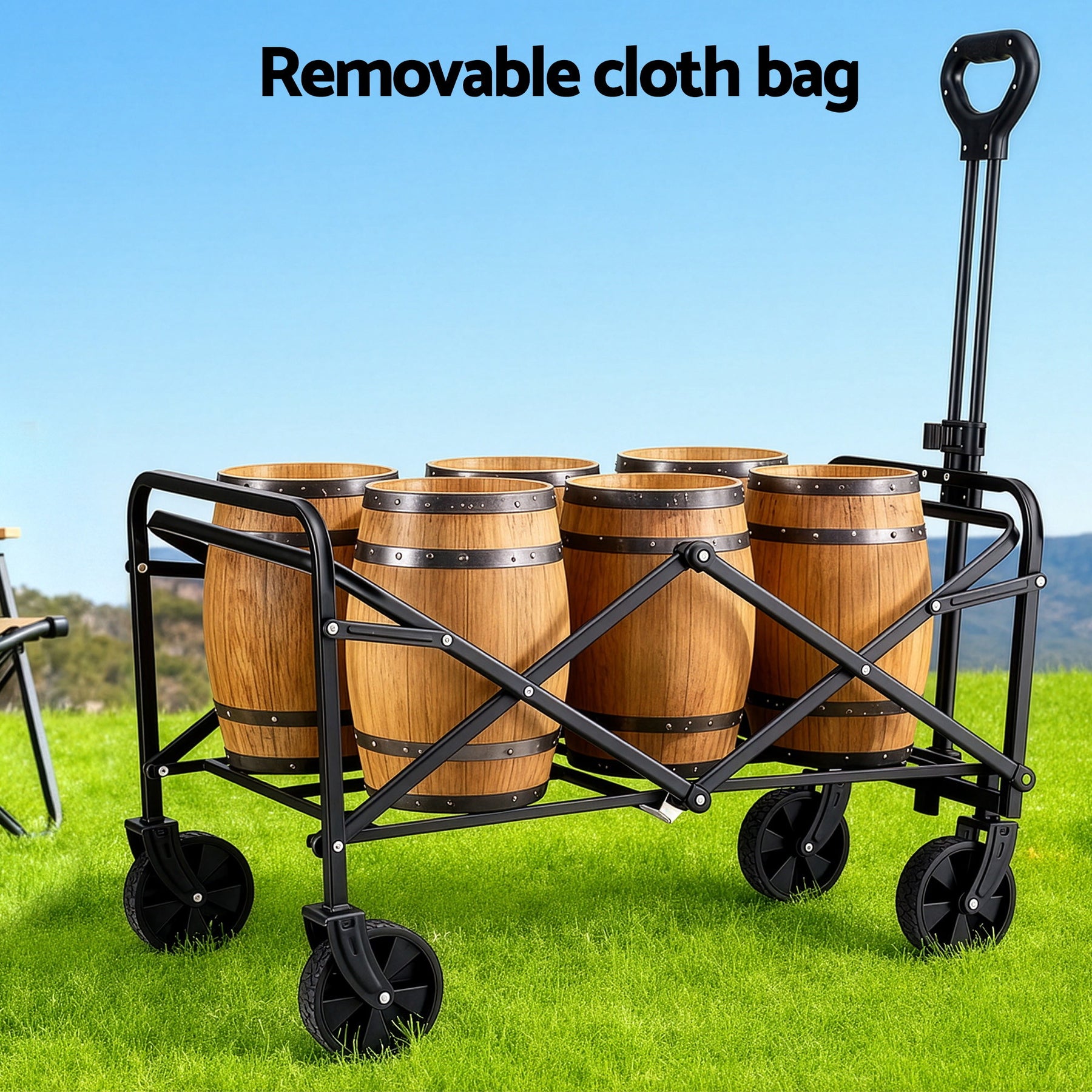 Gardeon Folding Garden Cart – Black with All-Terrain Wheels, 80kg Capacity