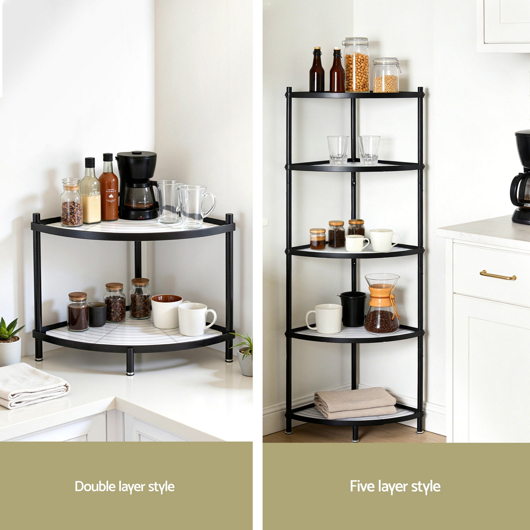 Artiss 5-Tier Metal Kitchen Corner Shelf Rack - Black
