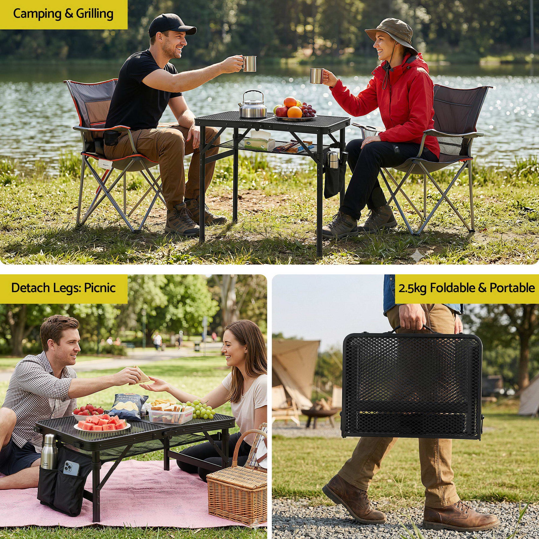 Gardeon BBQ Camp Table, 60*40*56 Portable Foldable Lightweight Grill Outdoor Metal Table 2.5kg - SuperSaverAU - view 8