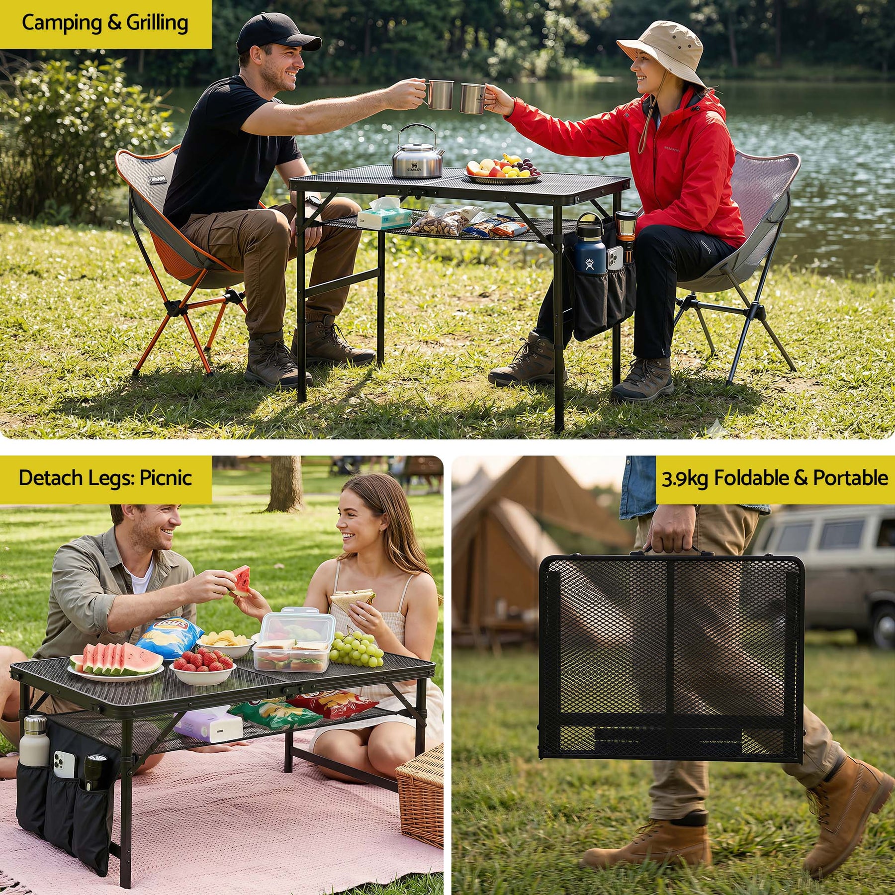 Gardeon BBQ Camp Table, 90*60*66 Portable Foldable Lightweight Grill Outdoor Metal Table 3.9kg - SuperSaverAU - view 8