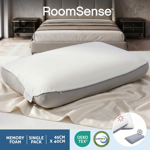 RoomSense 2 Pack Dual-Sided 55D Cooling Memory Foam Pillows - 65 x 40 x 14cm