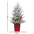 Jingle Jollys Christmas Tree 1M LED Potted Xmas Party Decor Red Barries Flocked - SuperSaverAU - view 2