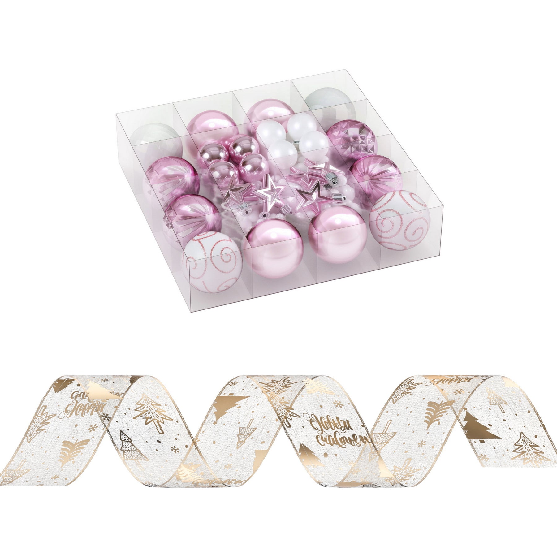 Jingle Jollys 34pcs Christmas Tree Decoration Set with 20M Ribbon & Ornaments - SuperSaverAU - view 3