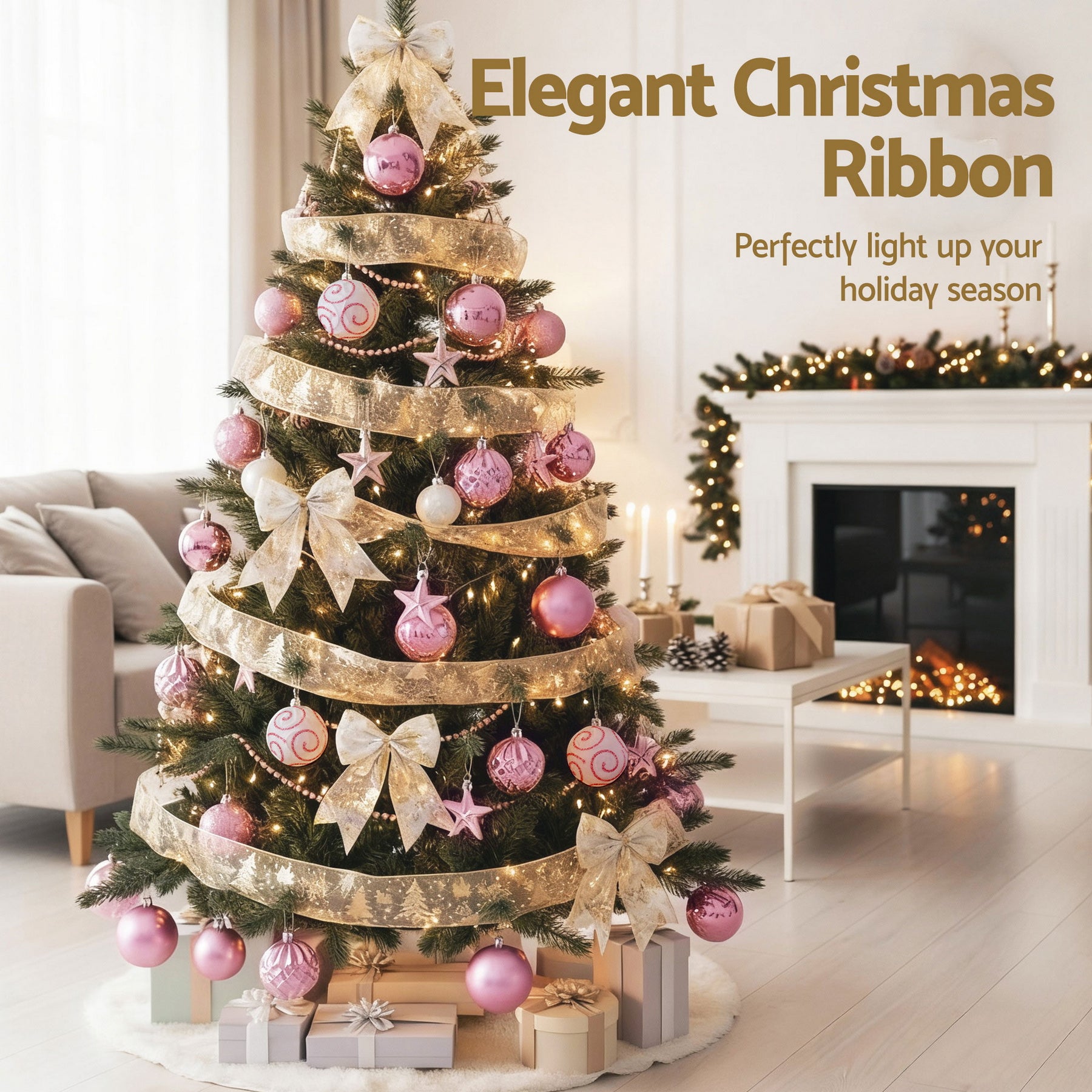 Jingle Jollys 34pcs Christmas Tree Decoration Set with 20M Ribbon & Ornaments - SuperSaverAU - view 6