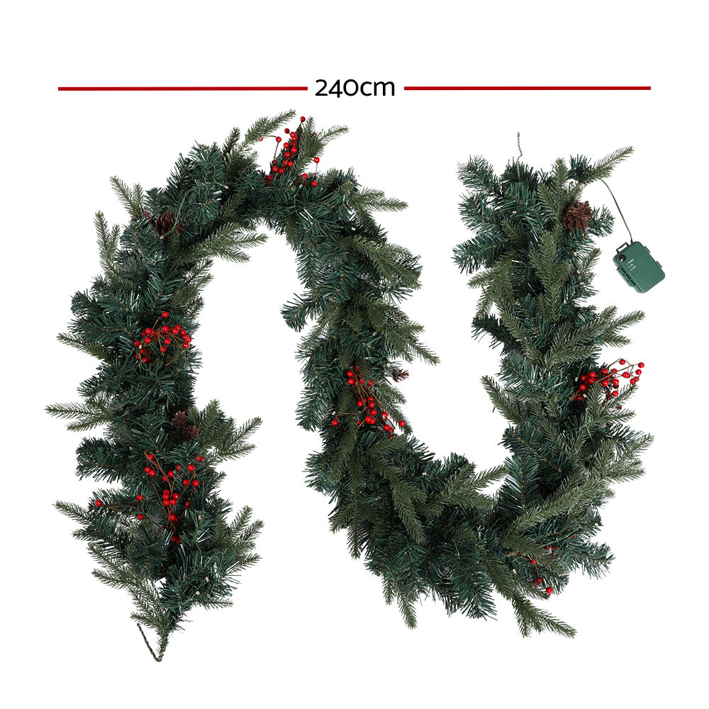 Jingle Jollys 2.4m Christmas Garland with LED Lights Decorations Xmas Party - SuperSaverAU - view 2