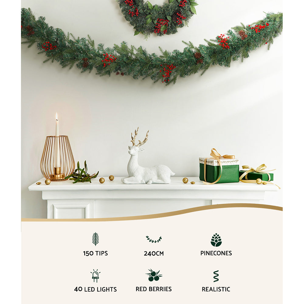 Jingle Jollys 2.4m Christmas Garland with LED Lights Decorations Xmas Party - SuperSaverAU - view 3
