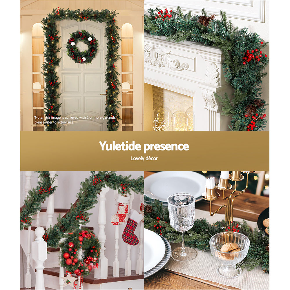 Jingle Jollys 2.4m Christmas Garland with LED Lights Decorations Xmas Party - SuperSaverAU - view 5