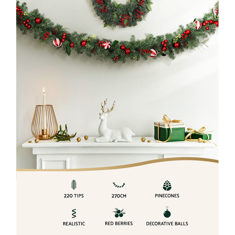 Jingle Jollys 2.7m Christmas Garland with Decorations Xmas Wedding Party - SuperSaverAU - view 3