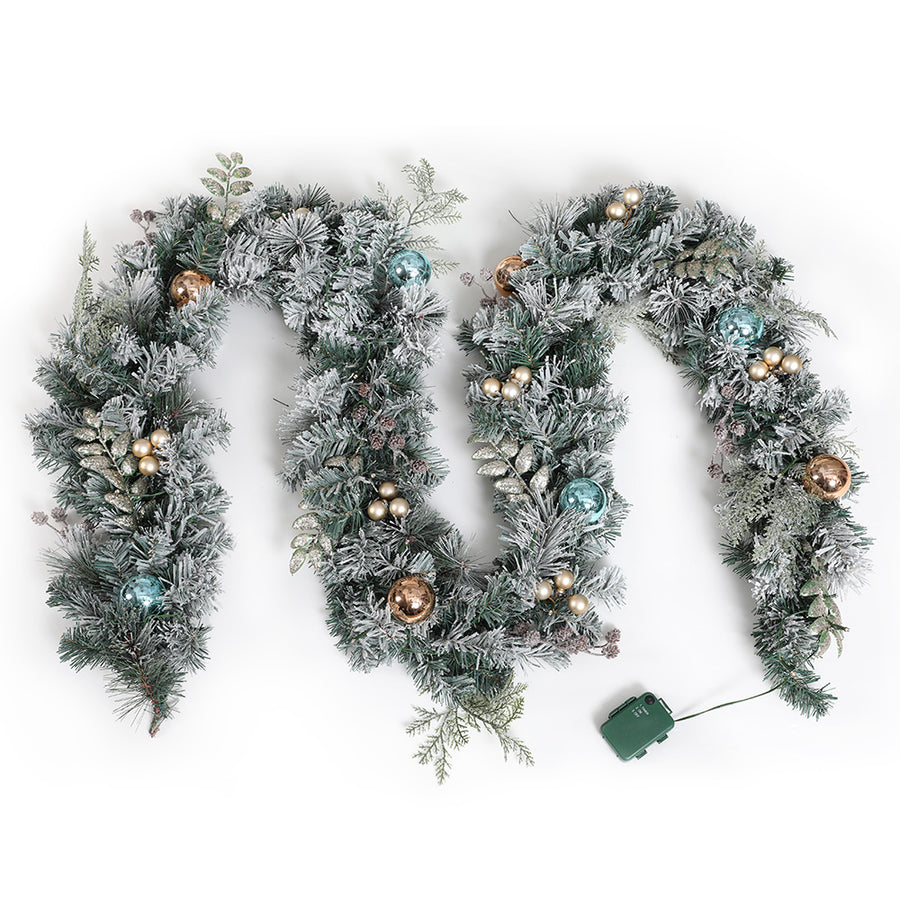 Jingle Jollys 2.7m Christmas Garland with LED Lights Snowy Decoration Xmas Party - SuperSaverAU - view 1