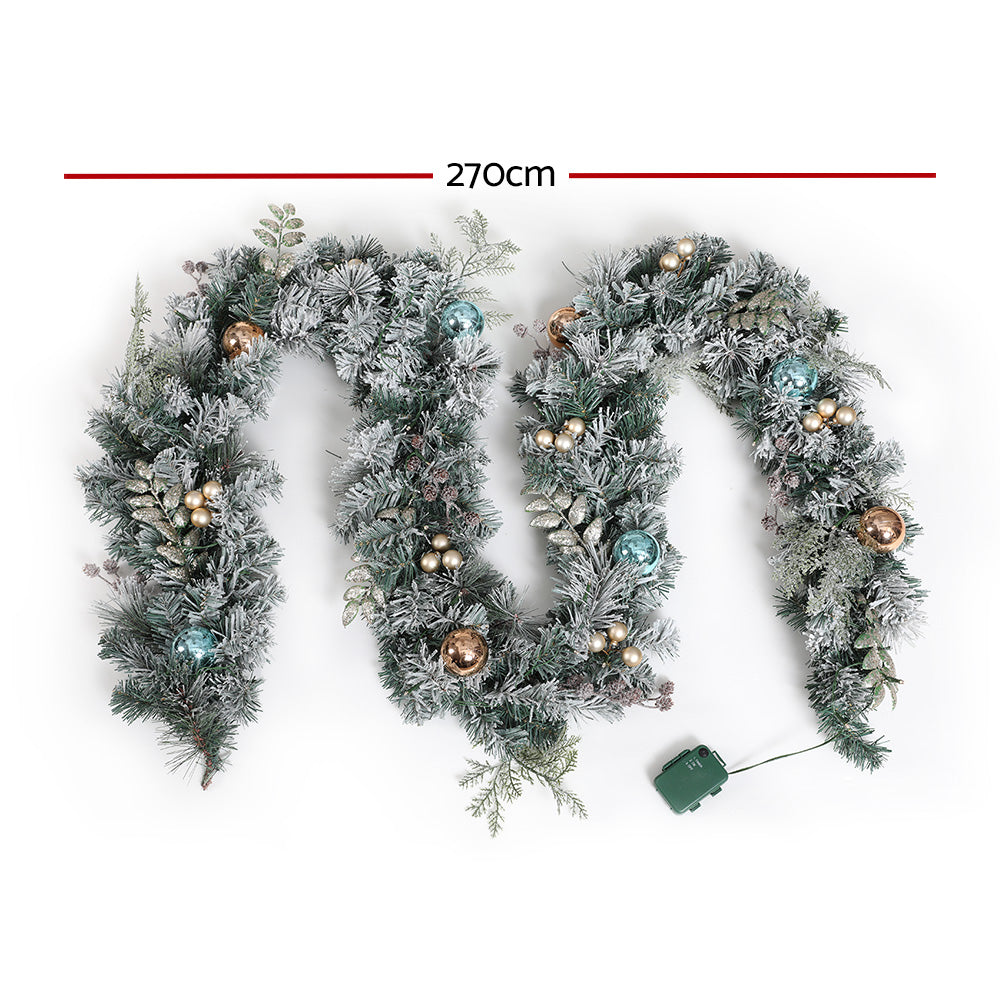Jingle Jollys 2.7m Christmas Garland with LED Lights Snowy Decoration Xmas Party - SuperSaverAU - view 2