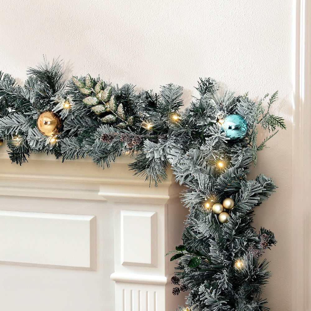 Jingle Jollys 2.7m Christmas Garland with LED Lights Snowy Decoration Xmas Party - SuperSaverAU - view 6