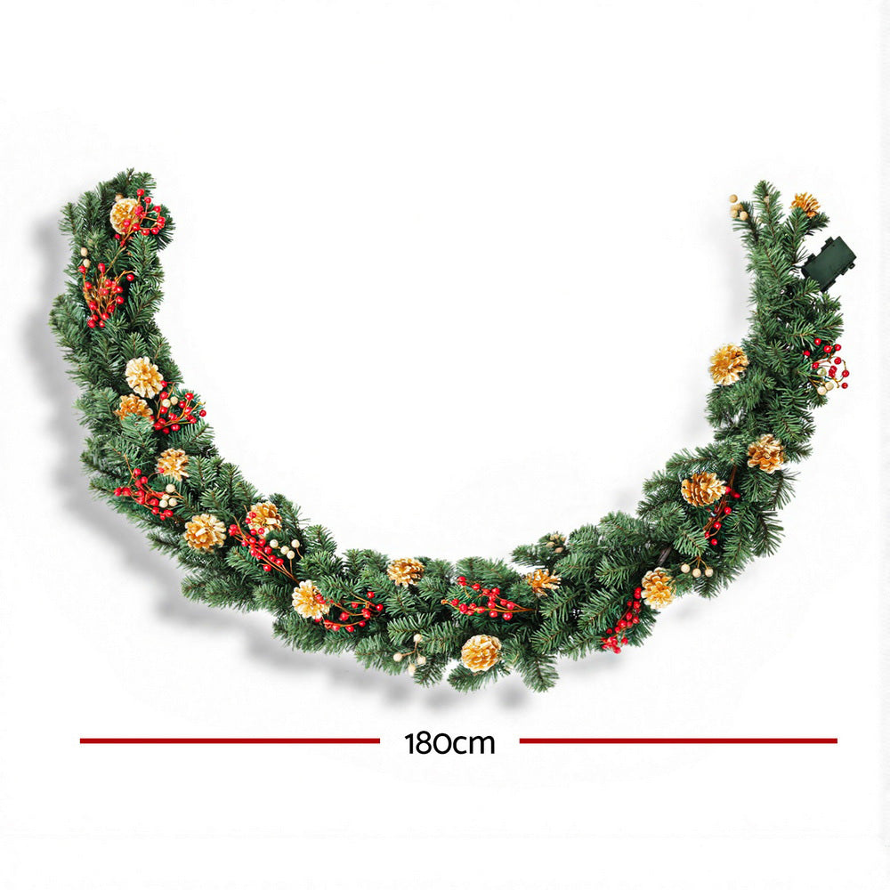 Jingle Jollys 1.8M Christmas Garland Pre-lit LED Pine Cones Berries Xmas Decor - SuperSaverAU - view 2