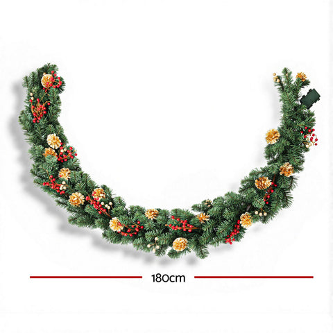 Jingle Jollys 1.8M Christmas Garland Pre-lit LED Pine Cones Berries Xmas Decor - SuperSaverAU - view 2