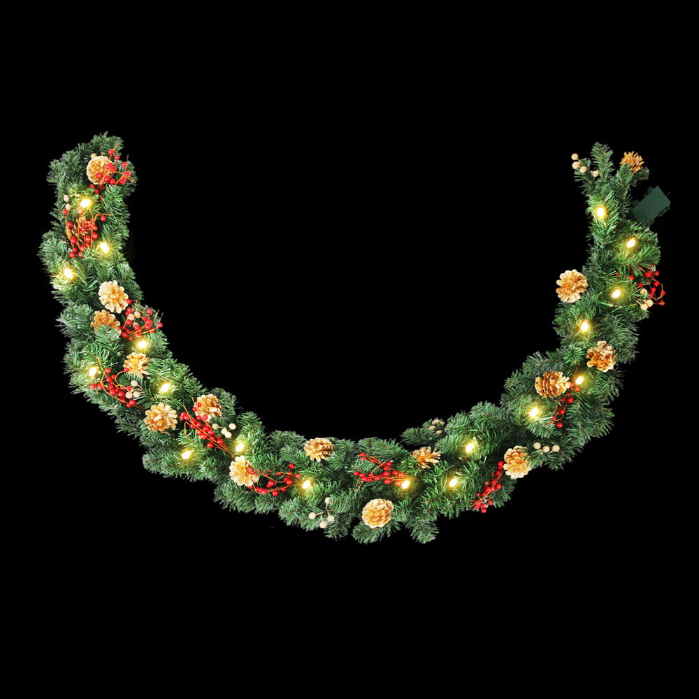 Jingle Jollys 1.8M Christmas Garland Pre-lit LED Pine Cones Berries Xmas Decor - SuperSaverAU - view 3