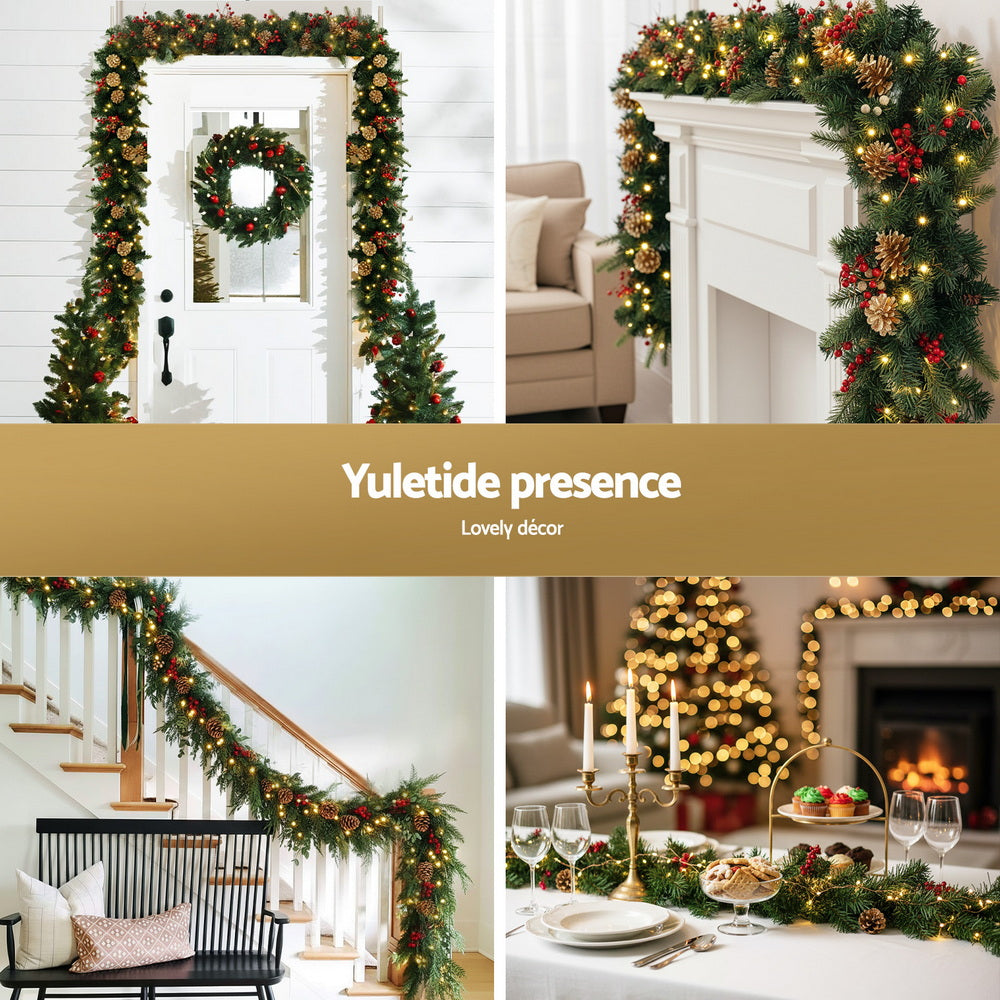 Jingle Jollys 1.8M Christmas Garland Pre-lit LED Pine Cones Berries Xmas Decor - SuperSaverAU - view 4