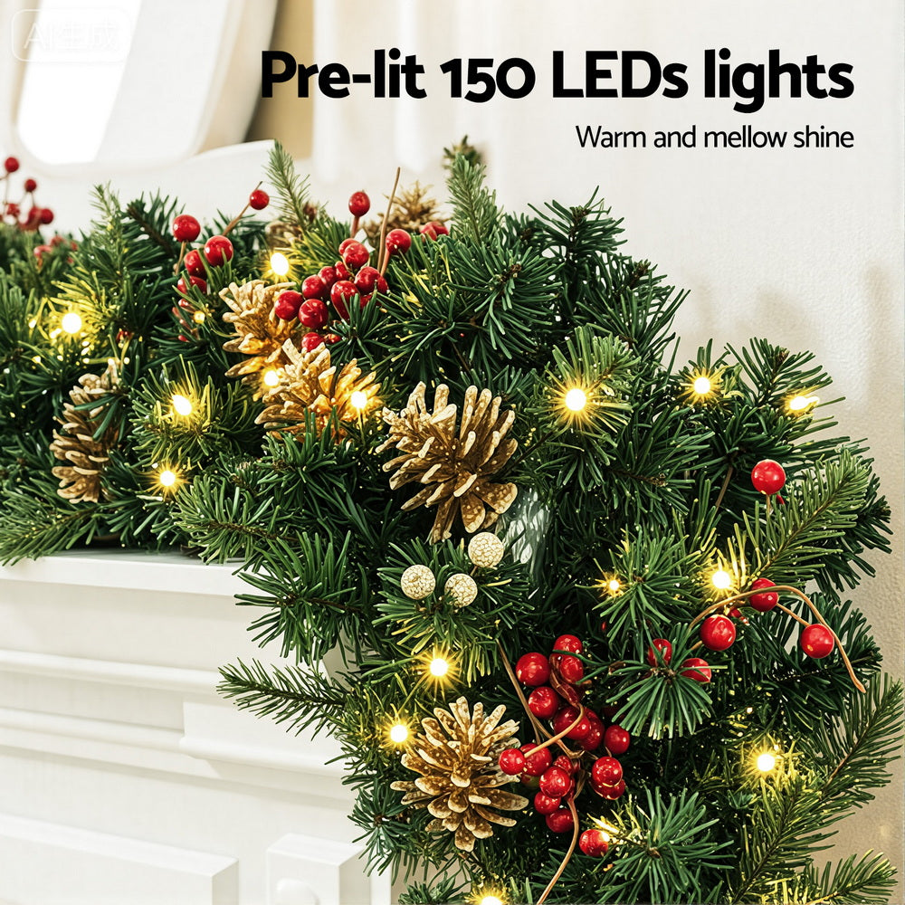 Jingle Jollys 1.8M Christmas Garland Pre-lit LED Pine Cones Berries Xmas Decor - SuperSaverAU - view 5