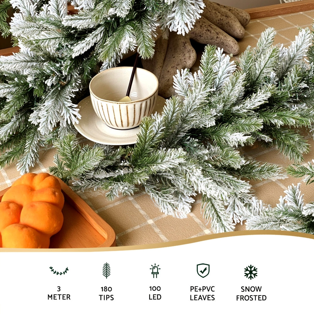 Jingle Jollys 3M Christmas Garland Pre-lit LED Lights Snow Frosted Tips Decor - SuperSaverAU - view 4