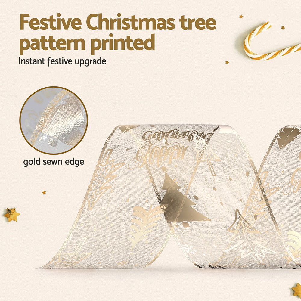 Jingle Jollys 20M Christmas Ribbon Roll Bow Printed Xmas Tree Decor Gift Gold - SuperSaverAU - view 4