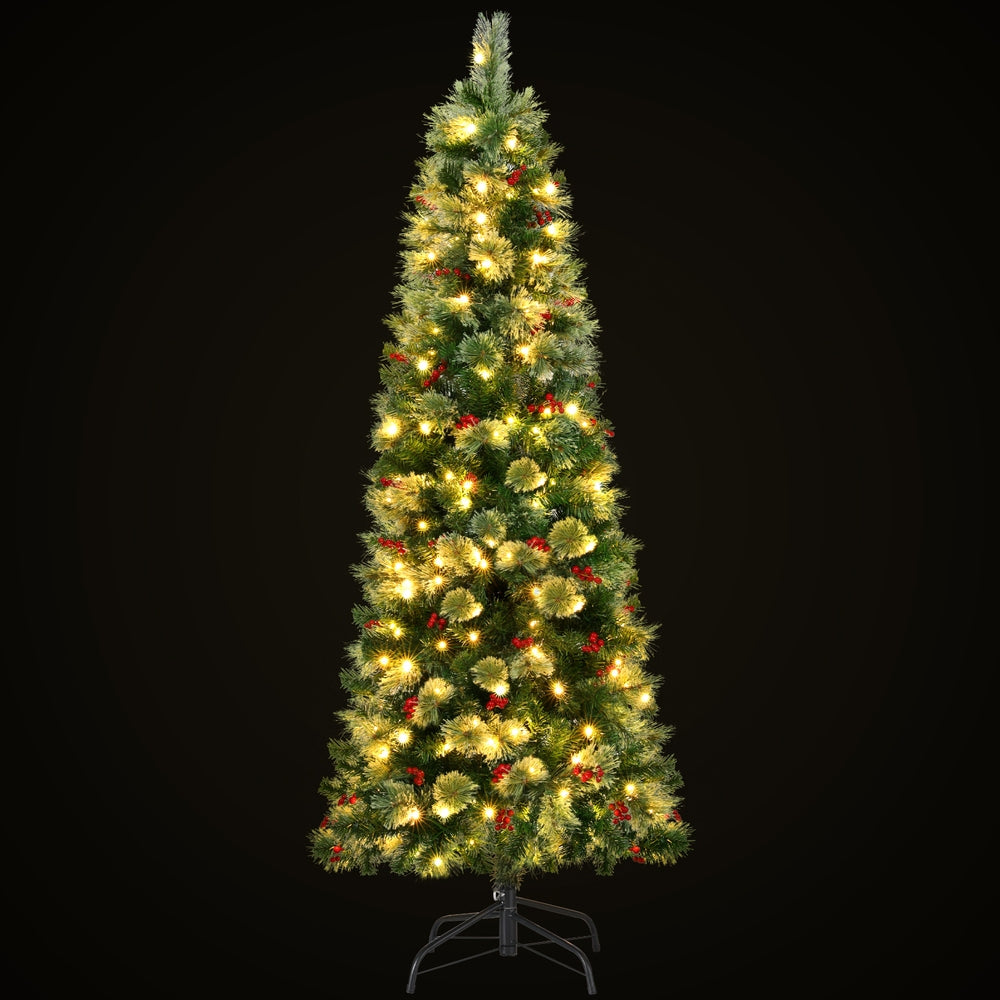 Jingle Jollys Christmas Tree 1.8M LED Xmas Tree Party Decorations Red Barries - SuperSaverAU - view 1