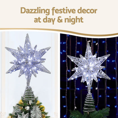 Jingle Jollys 3D Christmas Tree Topper Star LED Decorations Xmas Party Timer