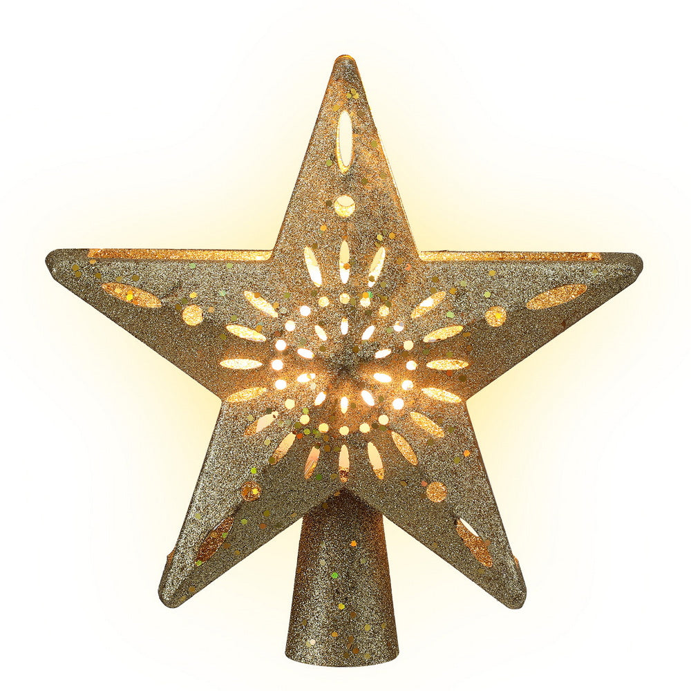 Jingle Jollys Christmas Tree Topper Star Snowflake Projector Party Glitter Gold - SuperSaverAU - view 1