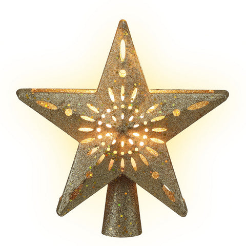 Jingle Jollys Christmas Tree Topper Star Snowflake Projector Party Glitter Gold - SuperSaverAU - view 1