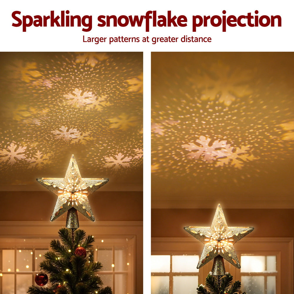 Jingle Jollys Christmas Tree Topper Star Snowflake Projector Party Glitter Gold - SuperSaverAU - view 3