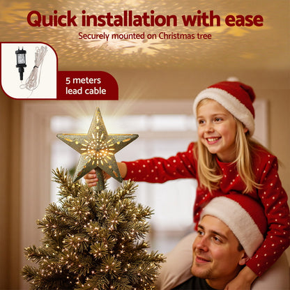 Jingle Jollys Christmas Tree Topper Star Snowflake Projector Party Glitter Gold