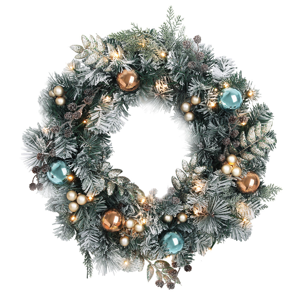 Jingle Jollys 60cm Christmas Wreath with LED Lights Snowy Garland Xmas Decor - SuperSaverAU - view 1