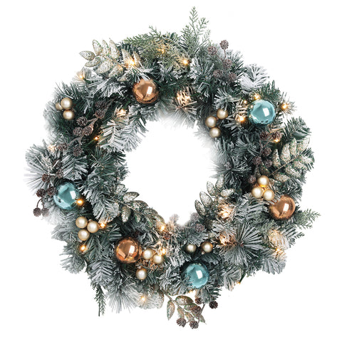 Jingle Jollys 60cm Christmas Wreath with LED Lights Snowy Garland Xmas Decor - SuperSaverAU - view 1