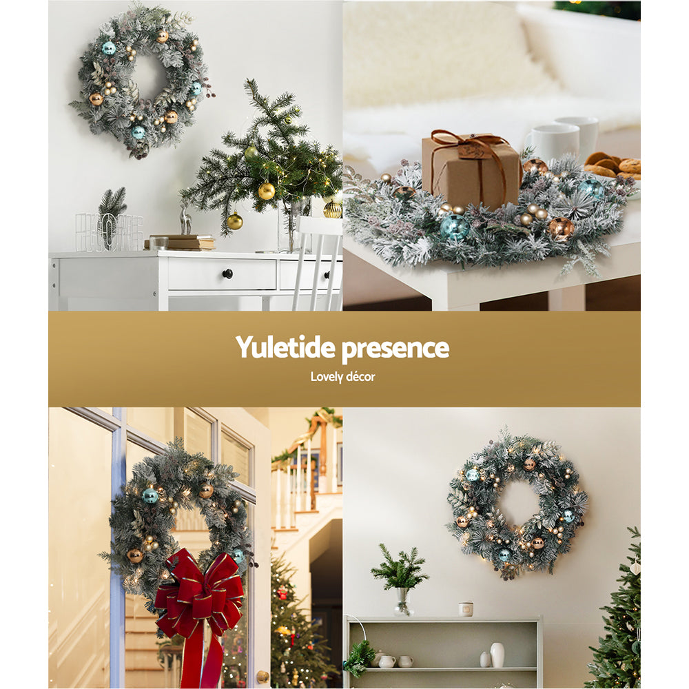 Jingle Jollys 60cm Christmas Wreath with LED Lights Snowy Garland Xmas Decor - SuperSaverAU - view 5