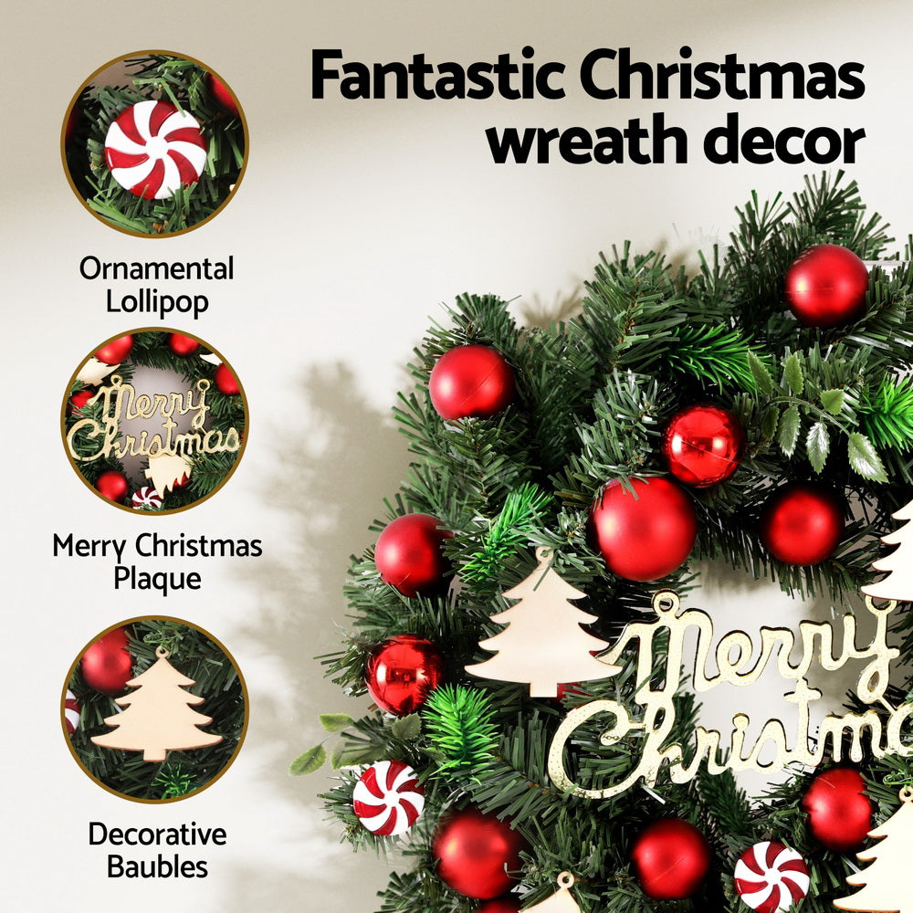 Jingle Jollys Christmas Wreath 40CM Xmas Garland Baubles Ornaments Party Decor - SuperSaverAU - view 3