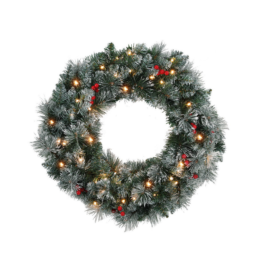 Jingle Jollys 60cm Christmas Wreath LED Lights Snowy Berries Garland Party Decor - SuperSaverAU - view 1
