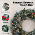 Jingle Jollys 60cm Christmas Wreath LED Lights Snowy Berries Garland Party Decor - SuperSaverAU - view 4