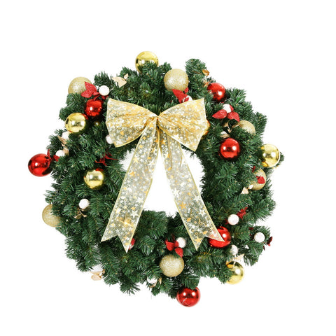 Jingle Jollys Christmas Wreath 60CM LED Garland Berries Bow Baubles Xmas Decor - SuperSaverAU - view 1